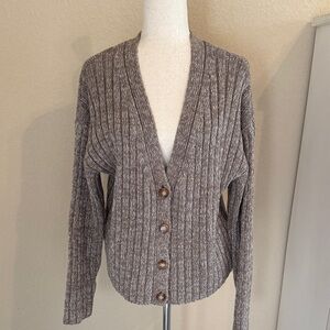 Women's Ribbed Cardigan Sweater - Brown and white